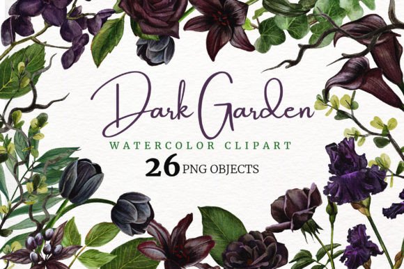 Download Dark Garden. Watercolor Floral Clipart. - Water Collection