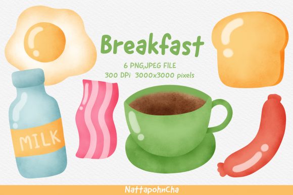 Download Watercolor Cute Breakfast Clipart Bundle - Water Collection