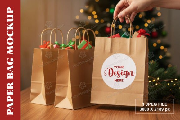 Download Kraft Bag Round Tag Holiday Mockup - Mock Collection