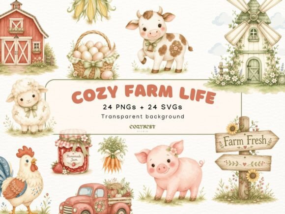 Download Farm Watercolor Cliparts. Cute Animals - Water Collection