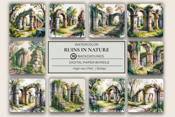 Download Ruins in Nature Watercolor Backgrounds - Water Collection