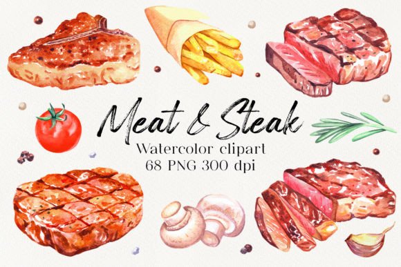 Download Smoke Meat. Watercolor Food Clipart PNG. - Water Collection