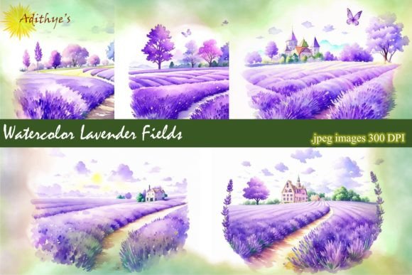 Download Watercolor Lavender Fields - Water Collection