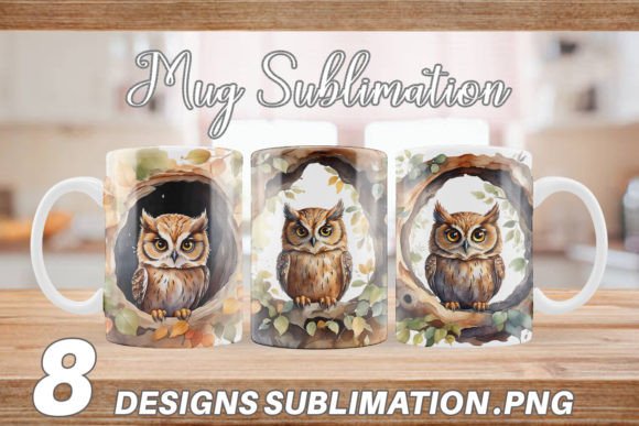 Download Mug Wrap Watercolor Owl - Water Collection
