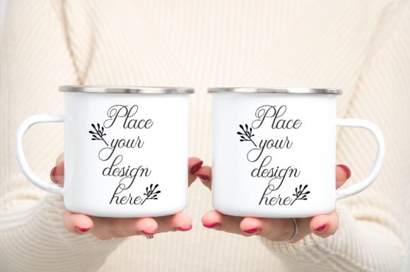 Download Two Enamel Mock Up Campfire Mug Woman - Mock Collection