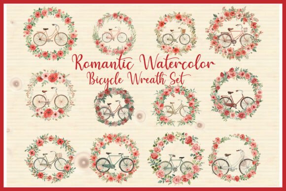 Download Romantic Watercolor Bicycle Wreath Set - Water Collection