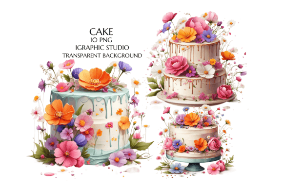 Download Watercolor Cosmo Wildflowers Cake PNG - Water Collection