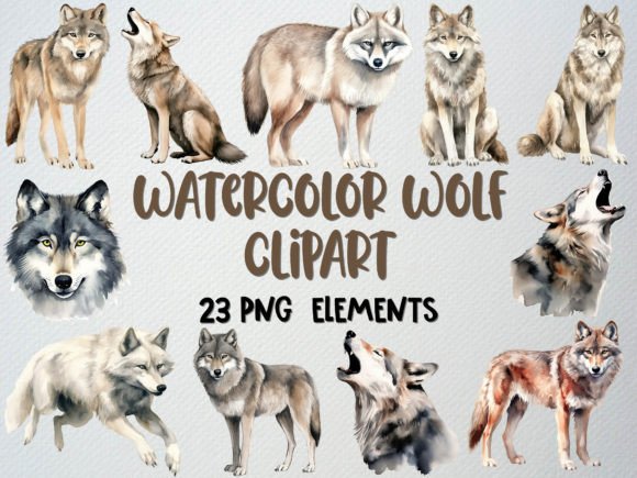 Download Watercolor Wolf Clipart Set, 23 PNG - Water Collection