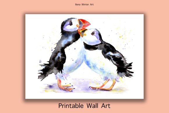 Download Watercolor Puffins Printable Wall Art - Water Collection