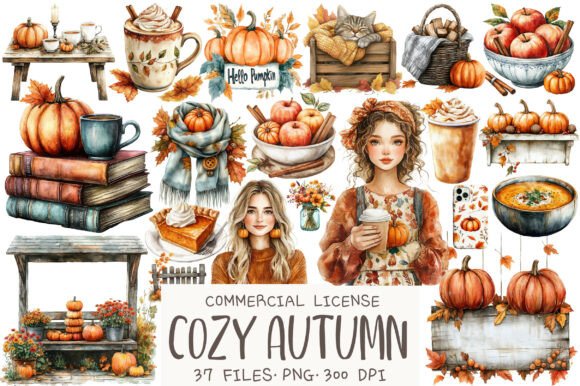Download Watercolor Cozy Autumn Pumpkin Clipart - Water Collection