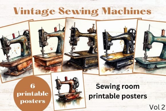 Download Vintage Sewing Machine Watercolor Prints - Water Collection