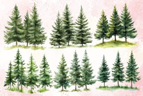 Download Watercolor Row of Trees Clipart - Water Collection