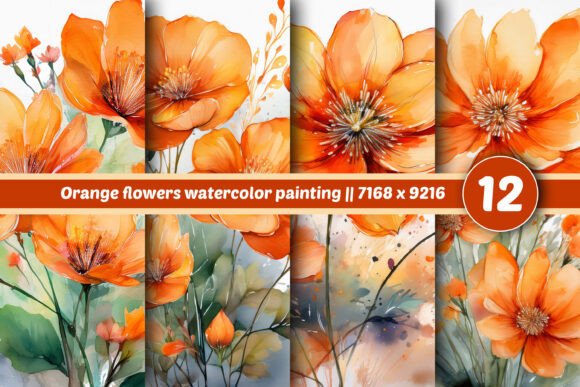 Download Orange Flowers Watercolor Painting BG - Water Collection