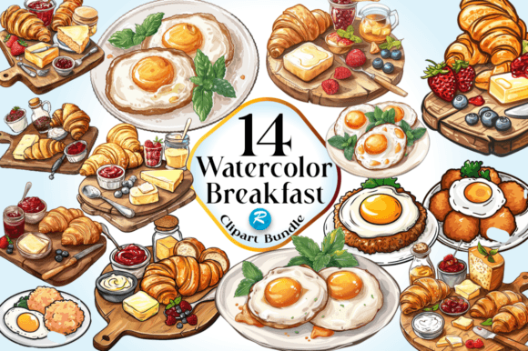 Download Watercolor Breakfast Clipart Bundle - Water Collection