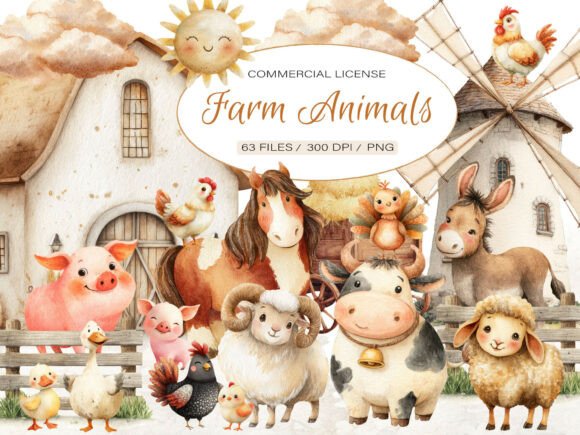 Download Watercolor Baby Farm Animals Clipart - Water Collection