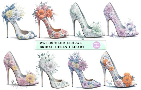Download Watercolor Floral Bridal Heels Clipart - Water Collection