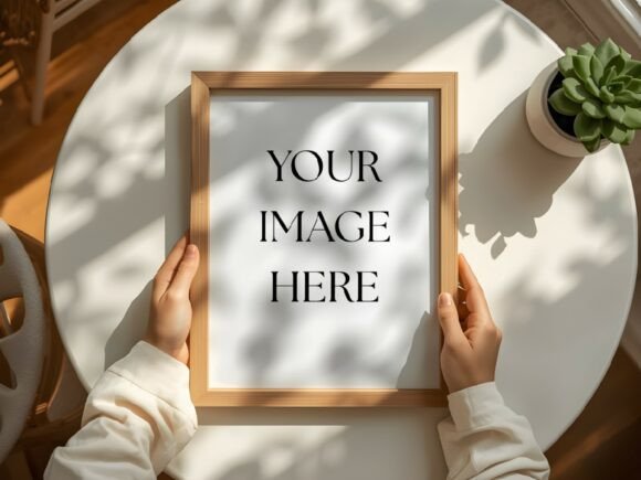 Download Flat Lay Hands Holding Frame Mockup - Mock Collection