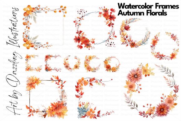 Download Watercolor Autumn Floral Frames Wreaths - Water Collection