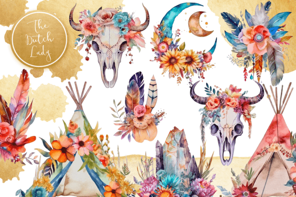 Download Watercolor Bohemian Clipart Set - Water Collection
