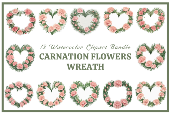 Download Carnation Wreath Watercolor Clipart Pack - Water Collection