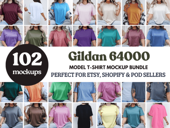 Download Gildan 64000 Model T-Shirt Mockup Bundle - Mock Collection