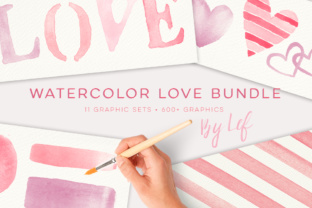 Download Watercolor Love and Hearts Bundle of Clip Art Graphics&nbsp; - Water Collection