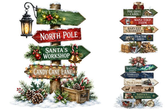 Download Watercolor Christmas Signpost PNG Bundle - Water Collection