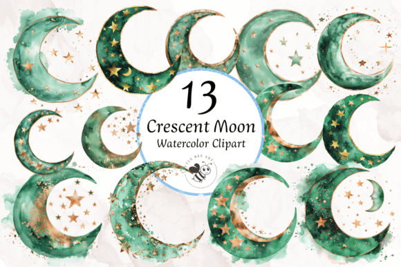 Download 13 Crescent Moon Watercolor Clipart PNG - Water Collection