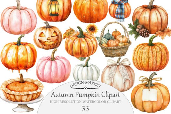 Download Watercolor Autumn Pumpkin Clipart - Water Collection