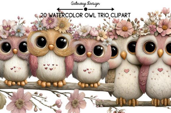 Download Watercolor Owl Trio Clipart - Water Collection