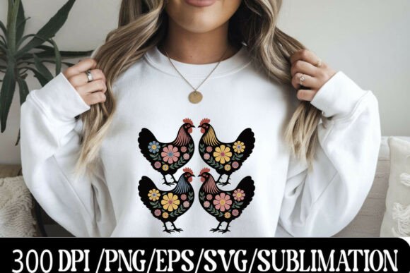 Download Folk Floral Chicken Pattern Illustration - Illustration Collection