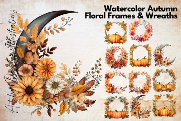 Download Watercolor Autumn Floral Frames Wreaths - Water Collection