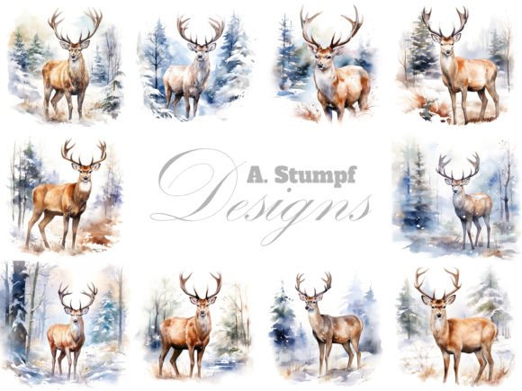 Download Derr in Winter Forest Watercolor Clipart - Water Collection