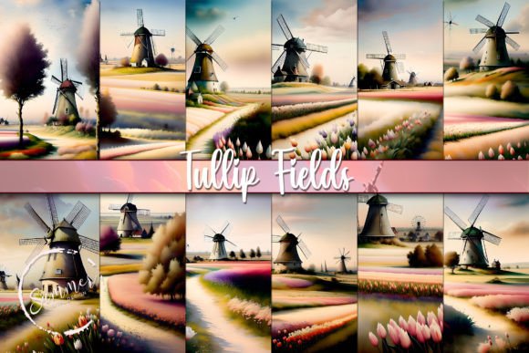 Download Holland Tulip Fields Watercolor Backgrou - Water Collection