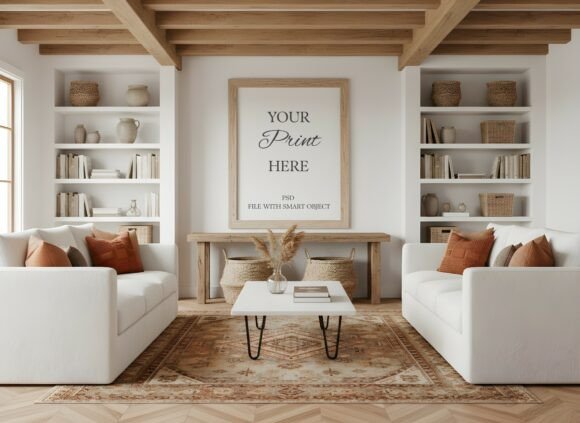 Download Rusti Boho Living Room Frame Mockup PSD - Mock Collection