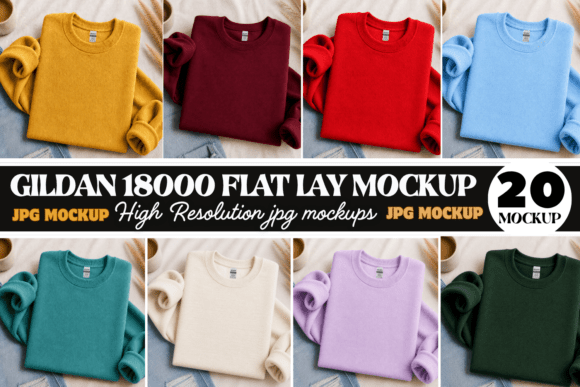 Download Gildan 18000 Flat Lay Sweatshirt Mockups - Mock Collection