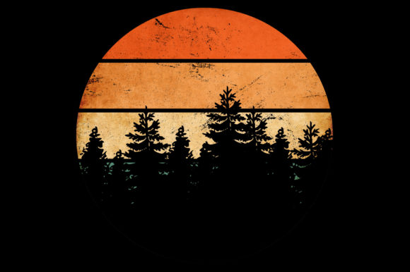 Download Pine Trees Silhouette Retro Sunset Art - Sun Collection