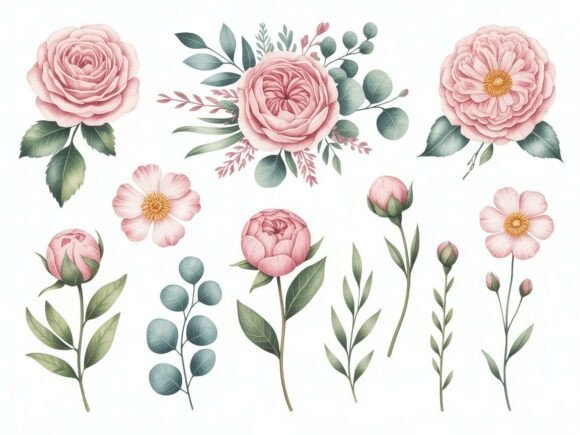 Download Delicate Watercolor Floral Clipart Set - Water Collection