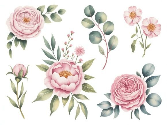 Download Delicate Watercolor Floral Clipart Set - Water Collection