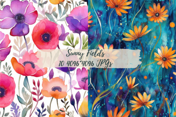 Download Sunny Fields-Seamless Watercolor Pattern - Water Collection