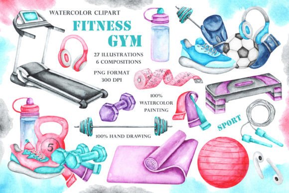 Download Gym, Fitness, Sport Watercolor Clipart. - Water Collection