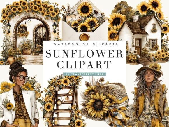 Download Watercolor Sunflower Clipart Bundle - Water Collection