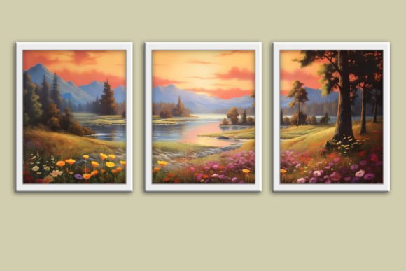 Download Sunset Landscape Printable Wall Art Set - Sun Collection