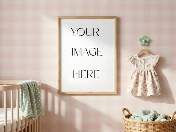 Download Pink Gingham Nursery Frame Mockup - Mock Collection