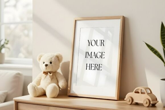 Download Nursery Frame Mockup with Teddy Bear - Mock Collection
