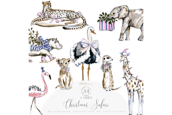 Download Watercolor Christmas Safari Clipart Set - Water Collection