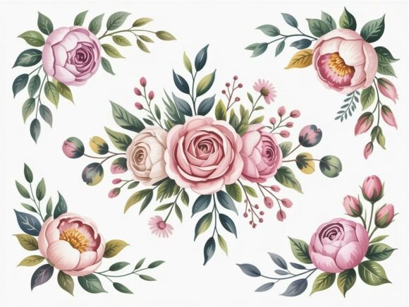 Download Delicate Watercolor Floral Clipart Set - Water Collection