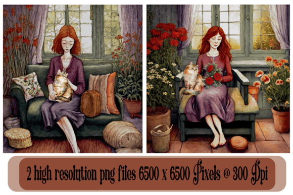 Download Watercolor Prints Woman with Cat - Water Collection