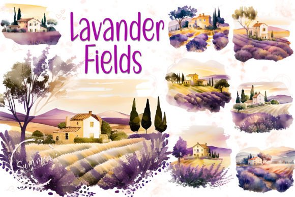 Download Lavender Fields Watercolor Clipart - Water Collection