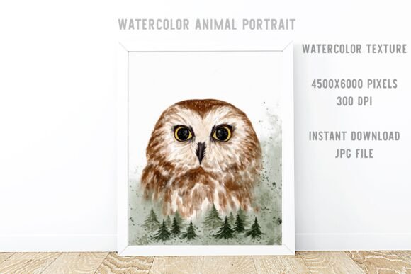 Download Watercolor Owl Portrait Foggy Forest - Water Collection